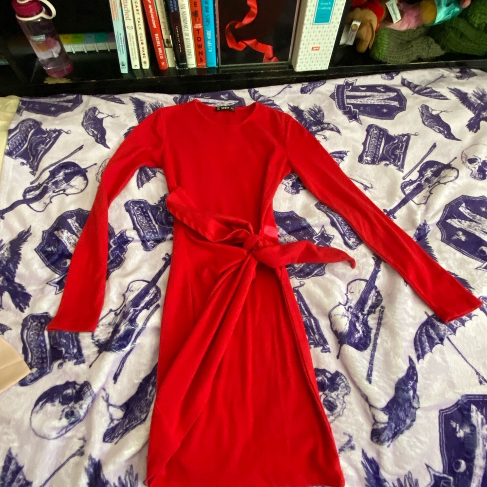 SHEIN Red Maxi Long Sleeve Wrap Dress